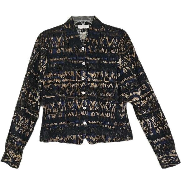 Dana Buchman ~Woman Size 12~ Black/Gold Blazer Top 100% Silk Unlined. - Picture 11 of 14